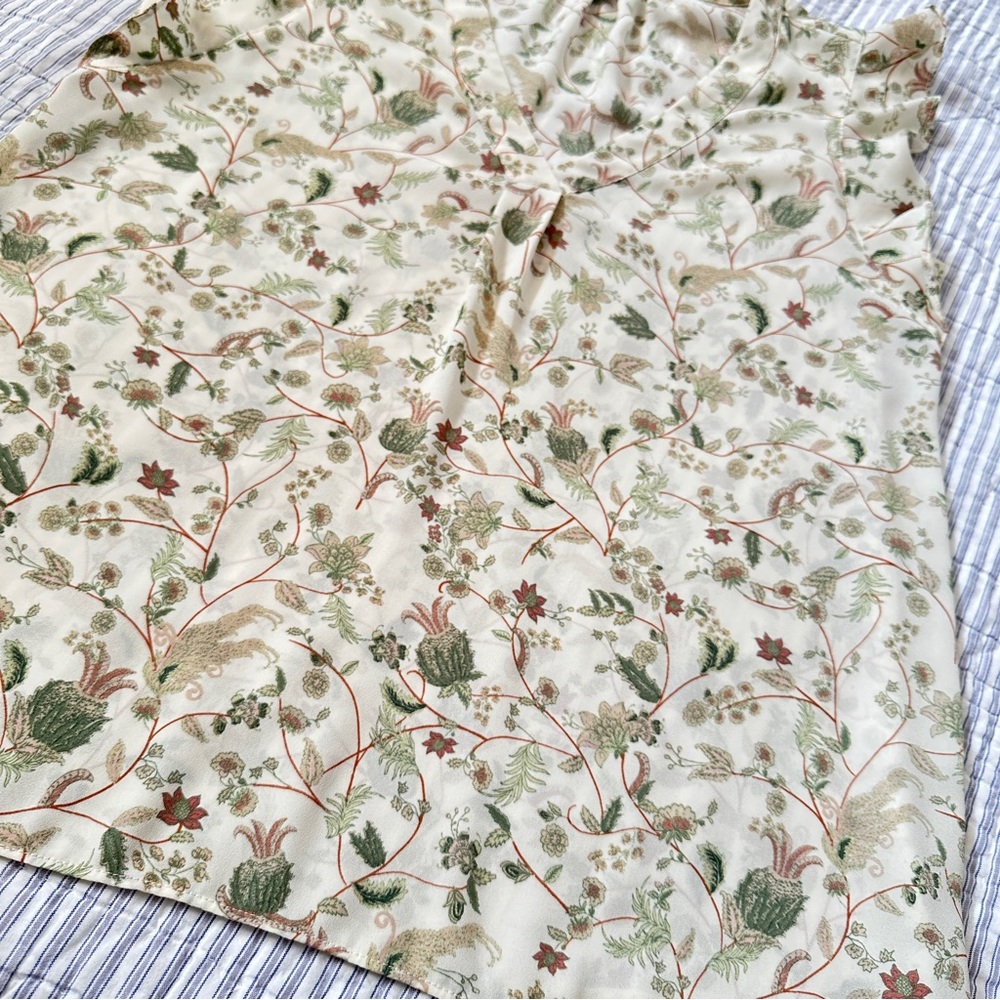 Rose & Olive Cream Botanical Floral Top - S Small - Boho Ruffle Romantic - Picture 6 of 15
